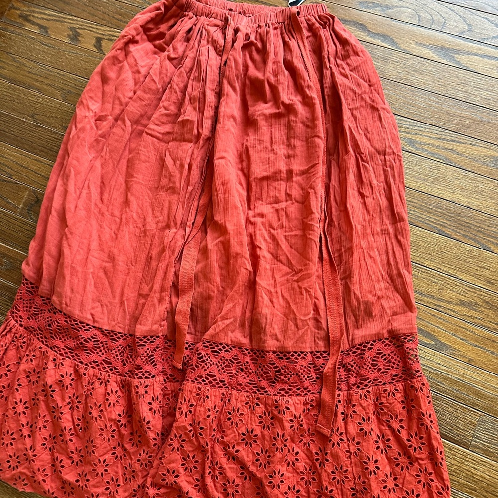 Free People Red Maxi Skirt Set Smocked Casual - Picture 2 of 10